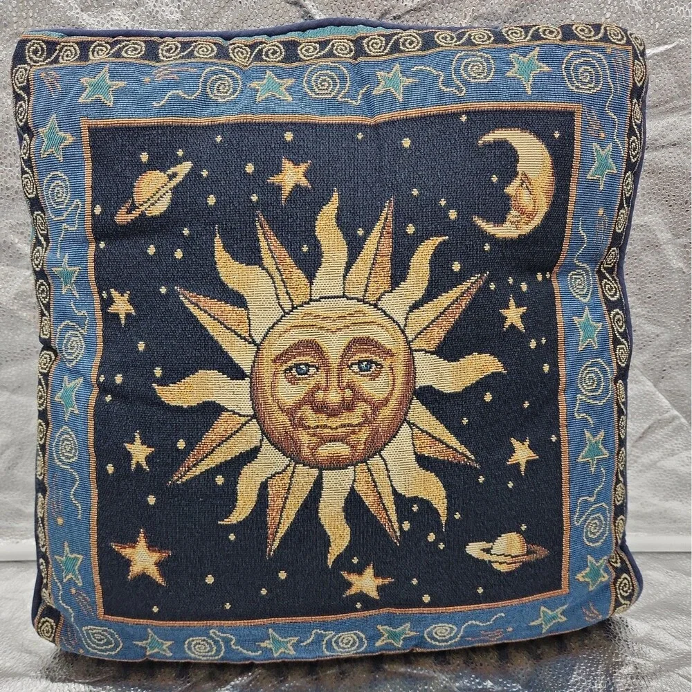 Pillow Vintage Celestial Sun Moon and Stars Tapestry Woven Throw Whimsigoth 90s
